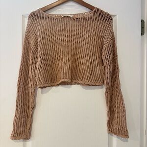 Stile Crop Crochet Sparkly Brown Beige Sweater Beach Coverup Size Medium
